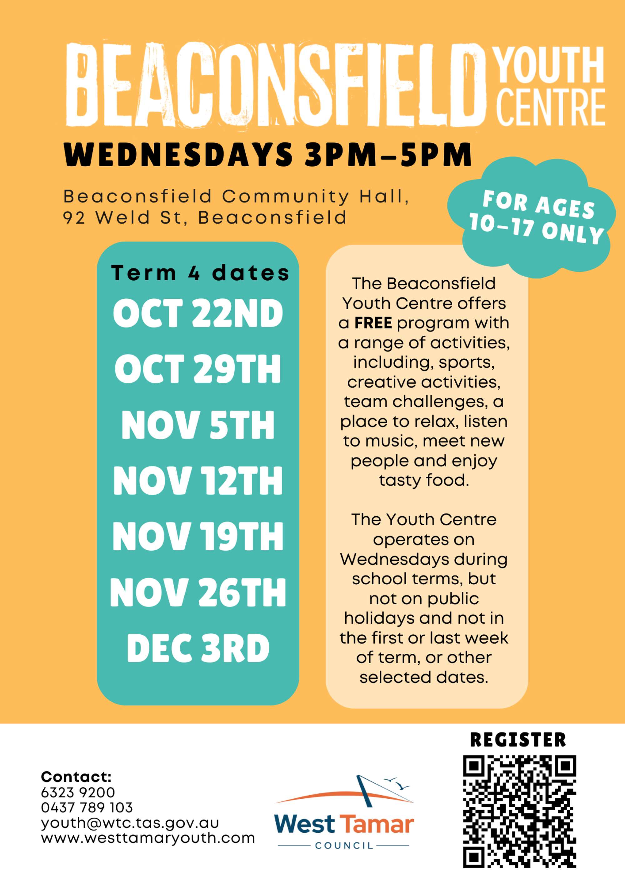 Beaconsfield Youth Centre program flyer Term 4 2025