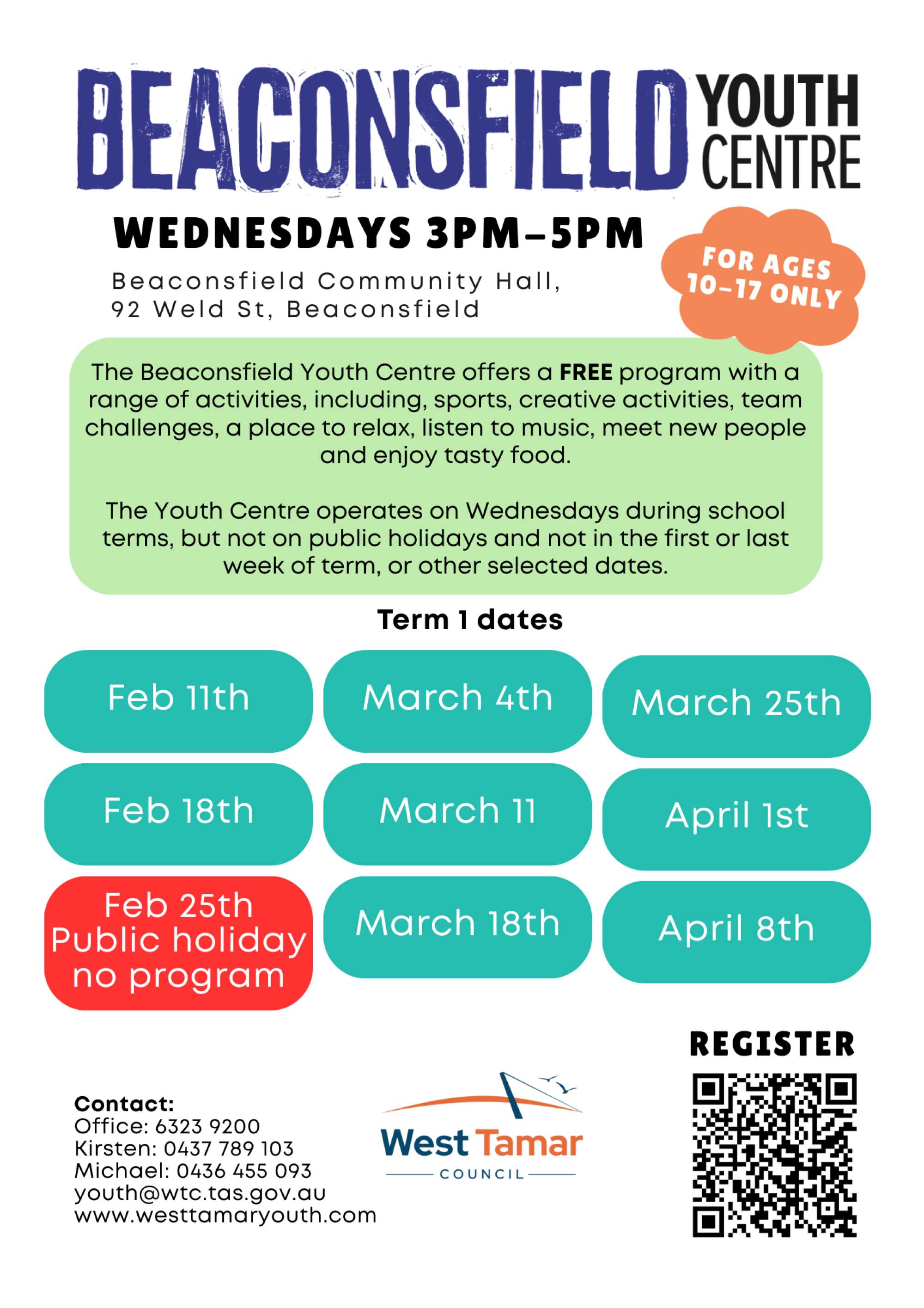 2026 Beaconsfield Youth Centre program flyer