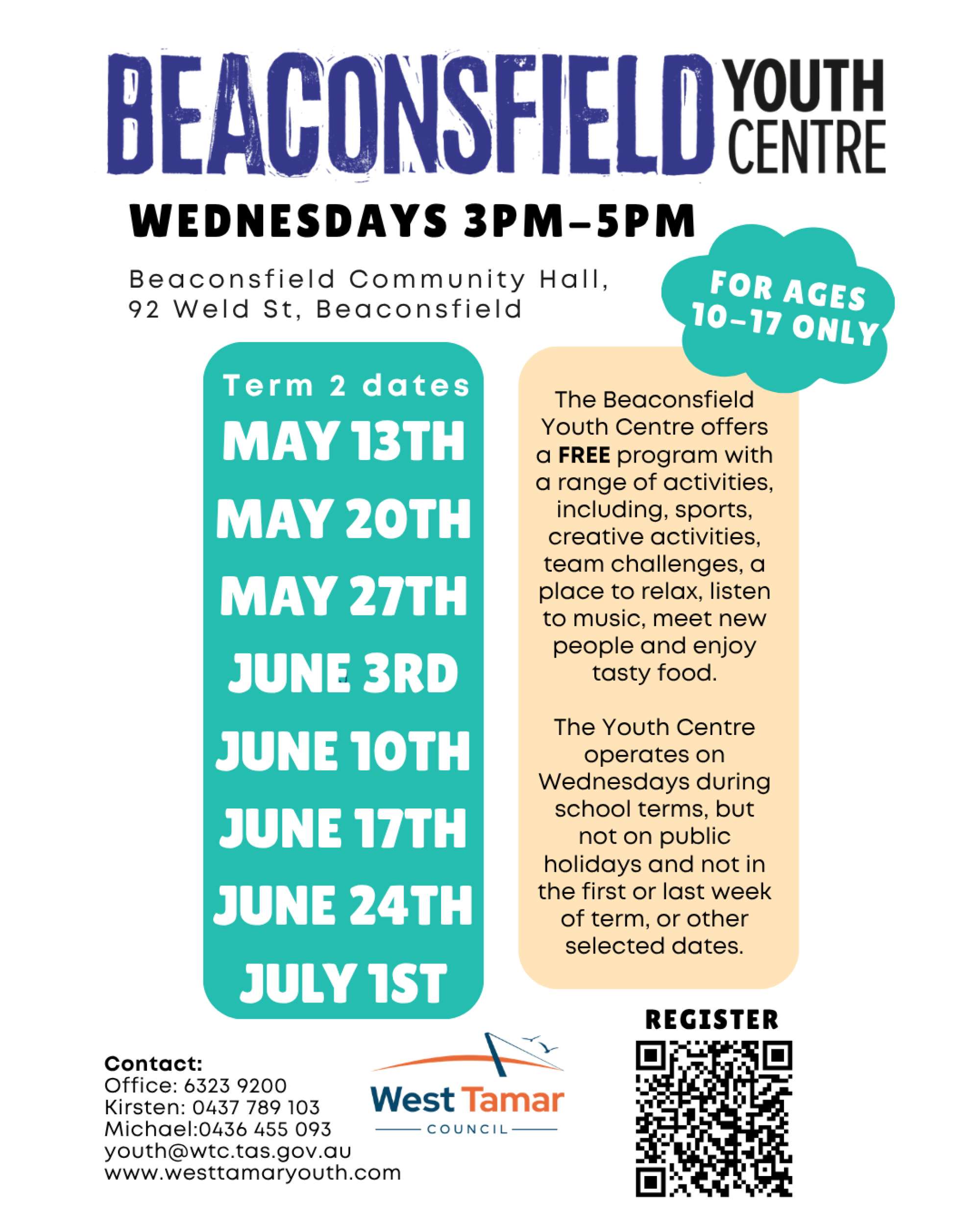 2026 Beaconsfield Youth Centre program flyer 6